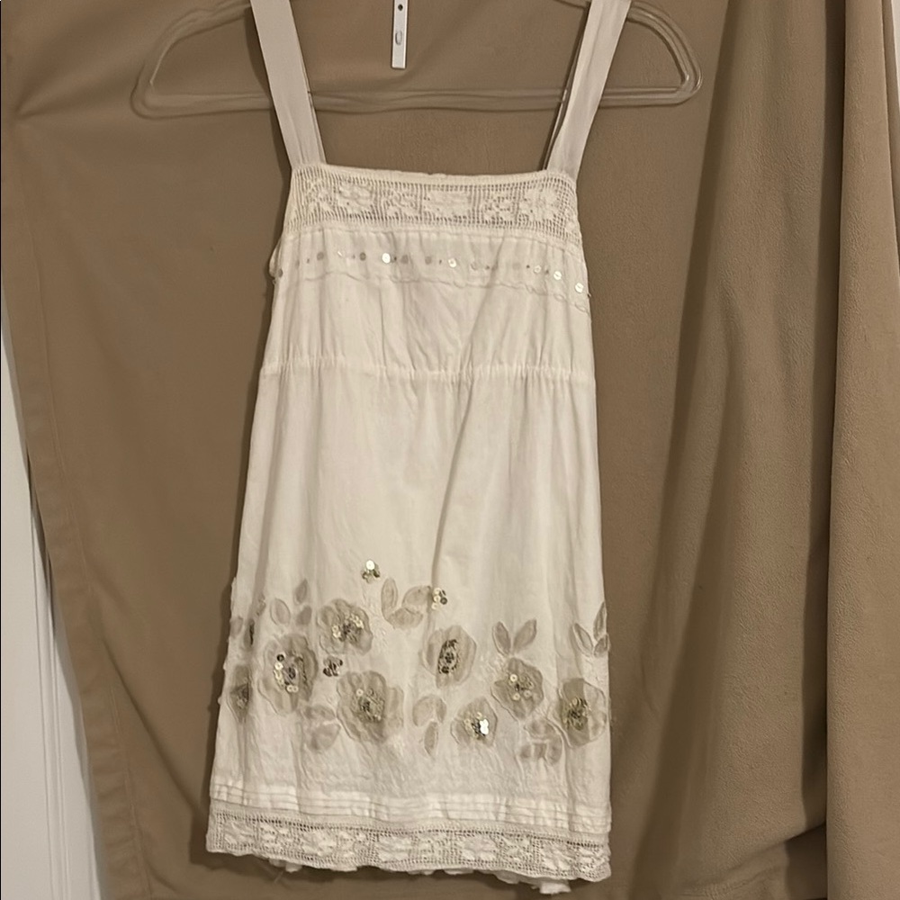 Anthropologie Cream Floral Embellished Top